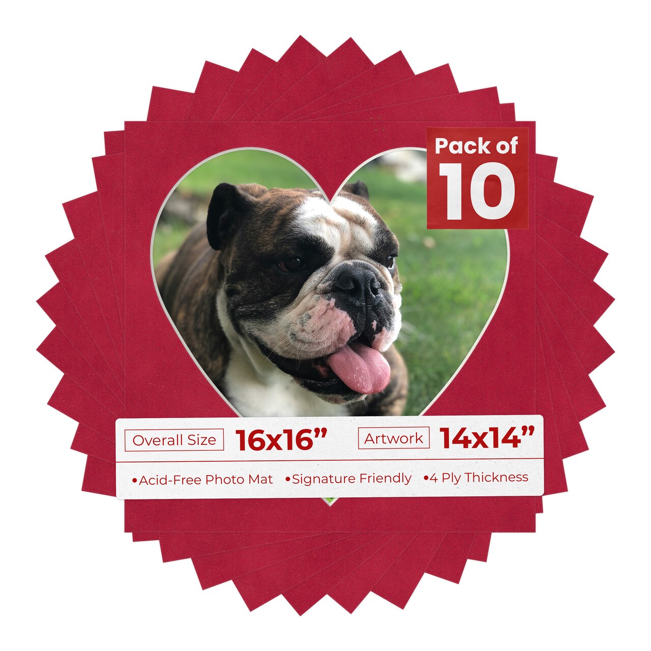 Red Suede Mat Board for 16x16 Frames - Heart Opening for 14x14 Photos